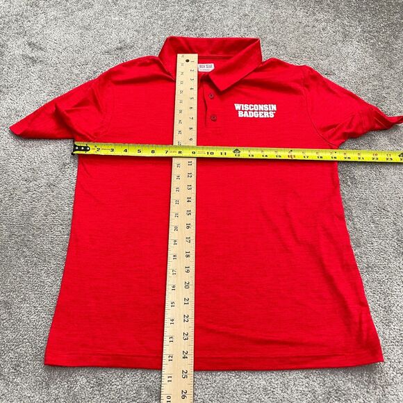 Box Seat University Of Wisconsin Badgers Polo Shirt Mens Medium Red Performance - Picture 6 of 11